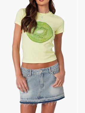 Edikted Lime Green Graphic Kiwi Crop Tee - Women